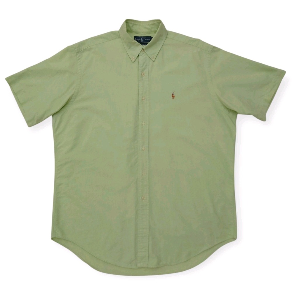 Polo Ralph Lauren Oxford Shirt Mens L Classic Fit Green Short Sleeve Button Down